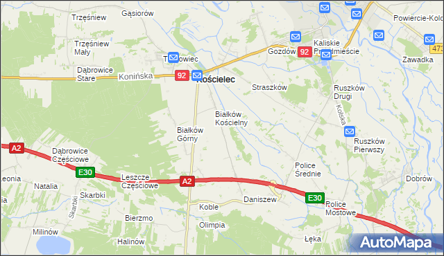 mapa Leszcze gmina Kościelec, Leszcze gmina Kościelec na mapie Targeo