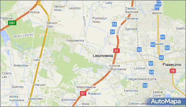 mapa Lesznowola powiat piaseczyński, Lesznowola powiat piaseczyński na mapie Targeo