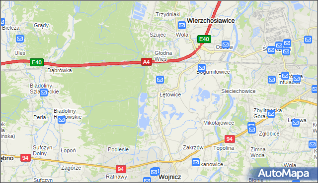 mapa Łętowice gmina Wierzchosławice, Łętowice gmina Wierzchosławice na mapie Targeo