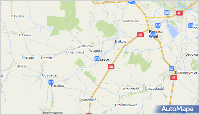 mapa Łężce gmina Reńska Wieś, Łężce gmina Reńska Wieś na mapie Targeo