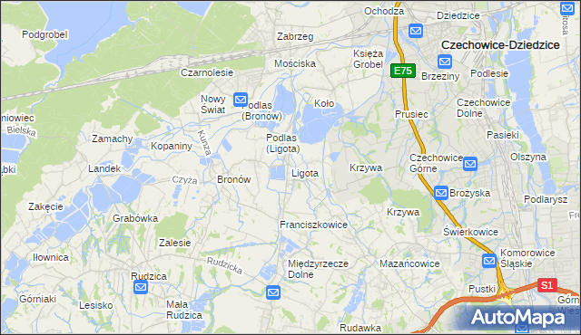 mapa Ligota gmina Czechowice-Dziedzice, Ligota gmina Czechowice-Dziedzice na mapie Targeo