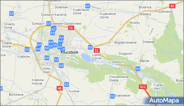 mapa Ligota Górna gmina Kluczbork, Ligota Górna gmina Kluczbork na mapie Targeo
