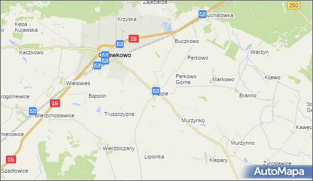 mapa Lipie gmina Gniewkowo, Lipie gmina Gniewkowo na mapie Targeo