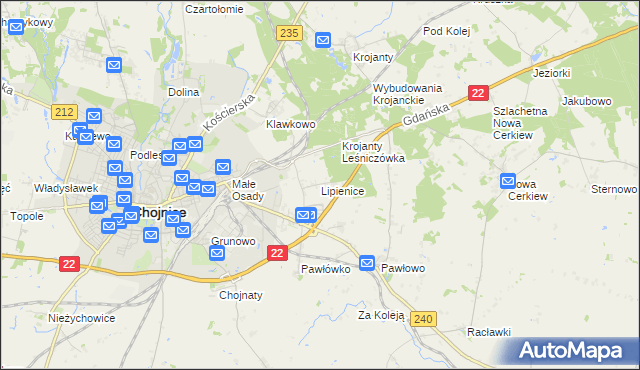 mapa Lipienice gmina Chojnice, Lipienice gmina Chojnice na mapie Targeo