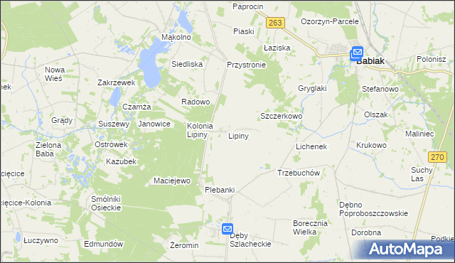 mapa Lipiny gmina Osiek Mały, Lipiny gmina Osiek Mały na mapie Targeo