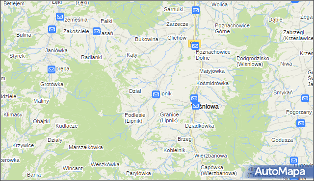 mapa Lipnik gmina Wiśniowa, Lipnik gmina Wiśniowa na mapie Targeo