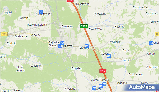 mapa Lipówki gmina Pilawa, Lipówki gmina Pilawa na mapie Targeo