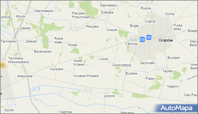 mapa Lisice gmina Dąbie, Lisice gmina Dąbie na mapie Targeo