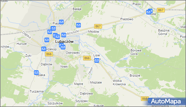 mapa Lisie Jamy gmina Lubaczów, Lisie Jamy gmina Lubaczów na mapie Targeo