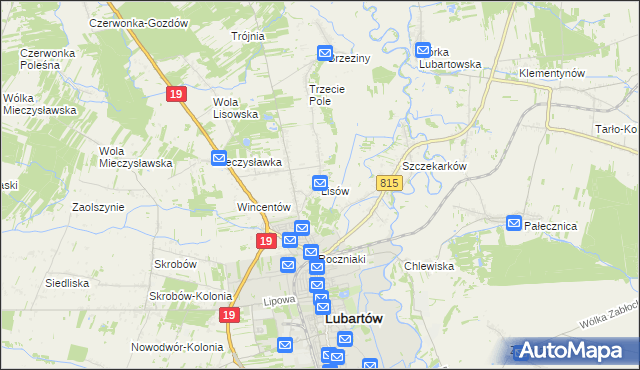 mapa Lisów gmina Lubartów, Lisów gmina Lubartów na mapie Targeo