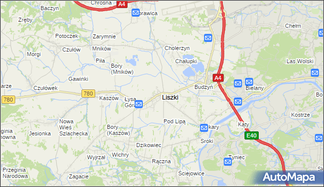 mapa Liszki powiat krakowski, Liszki powiat krakowski na mapie Targeo