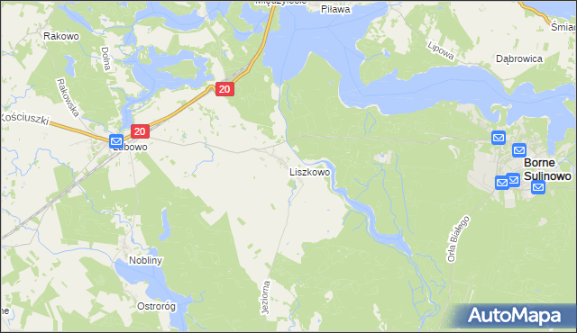 mapa Liszkowo gmina Borne Sulinowo, Liszkowo gmina Borne Sulinowo na mapie Targeo