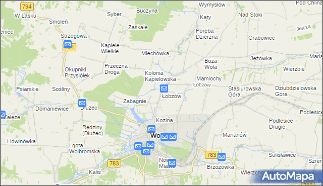 mapa Łobzów gmina Wolbrom, Łobzów gmina Wolbrom na mapie Targeo