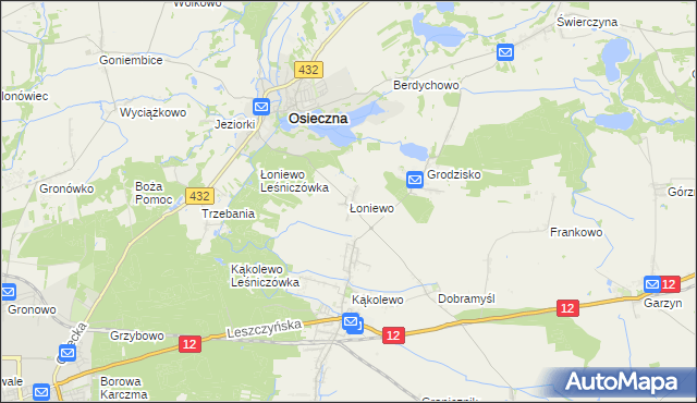 mapa Łoniewo gmina Osieczna, Łoniewo gmina Osieczna na mapie Targeo