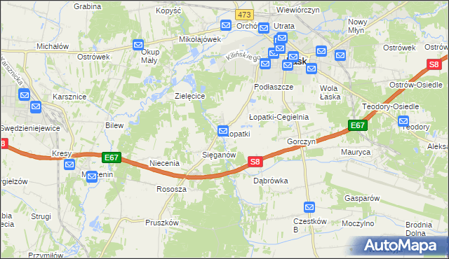 mapa Łopatki gmina Łask, Łopatki gmina Łask na mapie Targeo