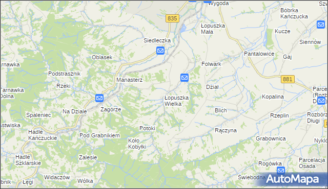 mapa Łopuszka Wielka, Łopuszka Wielka na mapie Targeo