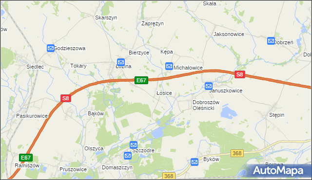 mapa Łosice gmina Długołęka, Łosice gmina Długołęka na mapie Targeo