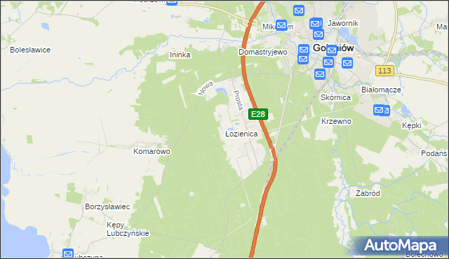 mapa Łozienica, Łozienica na mapie Targeo