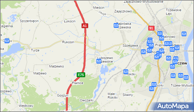 mapa Lubiszewo Tczewskie, Lubiszewo Tczewskie na mapie Targeo