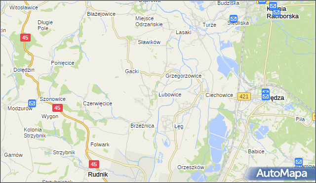 mapa Łubowice gmina Rudnik, Łubowice gmina Rudnik na mapie Targeo