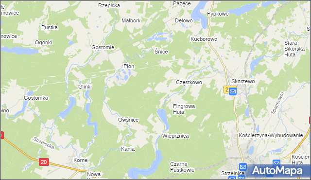 mapa Ludwikowo gmina Kościerzyna, Ludwikowo gmina Kościerzyna na mapie Targeo