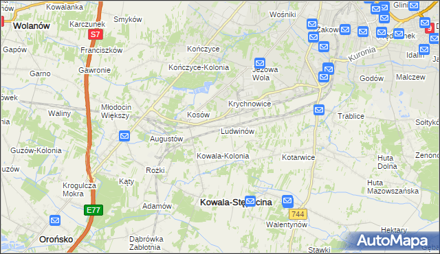 mapa Ludwinów gmina Kowala, Ludwinów gmina Kowala na mapie Targeo