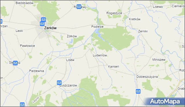 mapa Ludwinów gmina Żerków, Ludwinów gmina Żerków na mapie Targeo