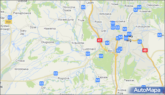 mapa Ludźmierz, Ludźmierz na mapie Targeo