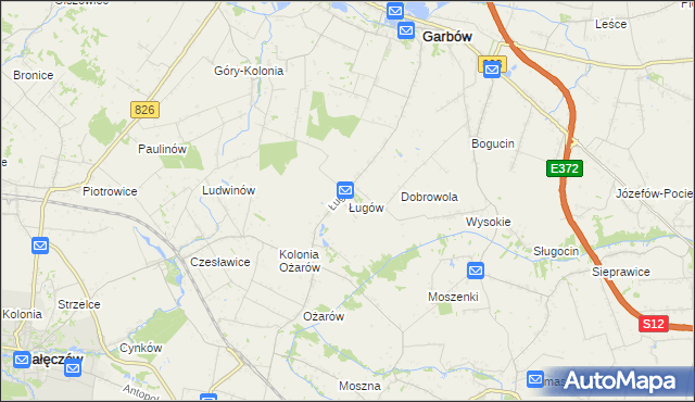 mapa Ługów gmina Jastków, Ługów gmina Jastków na mapie Targeo