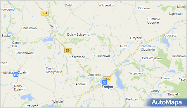 mapa Łukaszewo gmina Zbójno, Łukaszewo gmina Zbójno na mapie Targeo