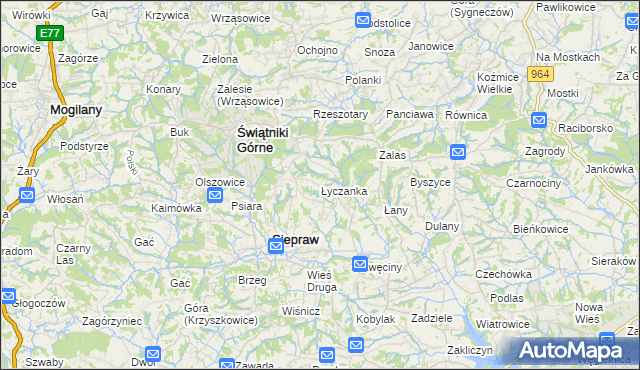 mapa Łyczanka gmina Siepraw, Łyczanka gmina Siepraw na mapie Targeo