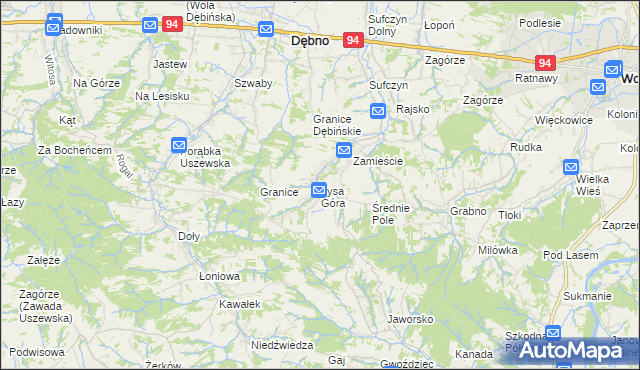 mapa Łysa Góra gmina Dębno, Łysa Góra gmina Dębno na mapie Targeo