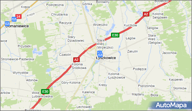 mapa Łyszkowice powiat łowicki, Łyszkowice powiat łowicki na mapie Targeo