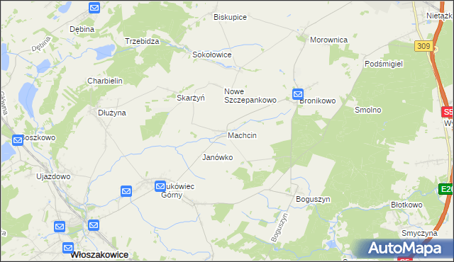 mapa Machcin gmina Śmigiel, Machcin gmina Śmigiel na mapie Targeo