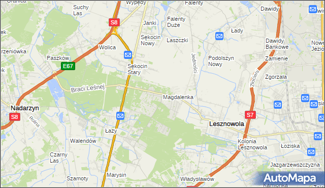mapa Magdalenka gmina Lesznowola, Magdalenka gmina Lesznowola na mapie Targeo
