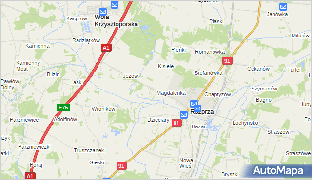 mapa Magdalenka gmina Rozprza, Magdalenka gmina Rozprza na mapie Targeo