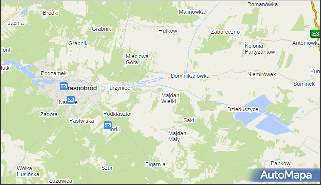 mapa Majdan Wielki gmina Krasnobród, Majdan Wielki gmina Krasnobród na mapie Targeo