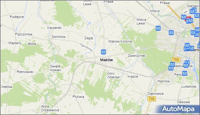 mapa Maków powiat skierniewicki, Maków powiat skierniewicki na mapie Targeo