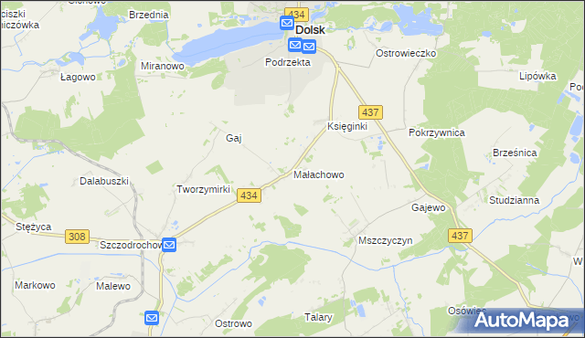 mapa Małachowo gmina Dolsk, Małachowo gmina Dolsk na mapie Targeo