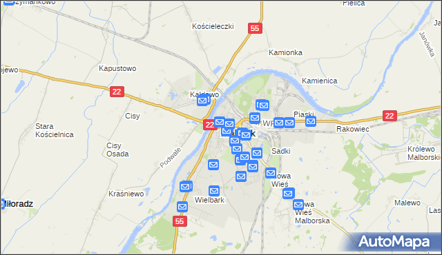mapa Malborka, Malbork na mapie Targeo