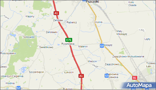 mapa Malenin gmina Tczew, Malenin gmina Tczew na mapie Targeo
