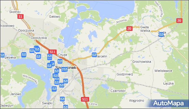 mapa Marcelin gmina Szczecinek, Marcelin gmina Szczecinek na mapie Targeo