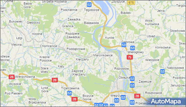 mapa Marcinkowice gmina Chełmiec, Marcinkowice gmina Chełmiec na mapie Targeo
