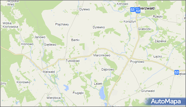 mapa Marcinkowo gmina Grunwald, Marcinkowo gmina Grunwald na mapie Targeo