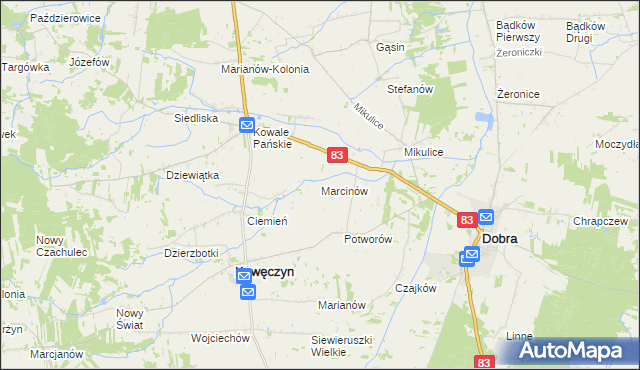 mapa Marcinów gmina Kawęczyn, Marcinów gmina Kawęczyn na mapie Targeo