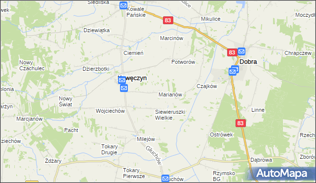 mapa Marianów gmina Kawęczyn, Marianów gmina Kawęczyn na mapie Targeo