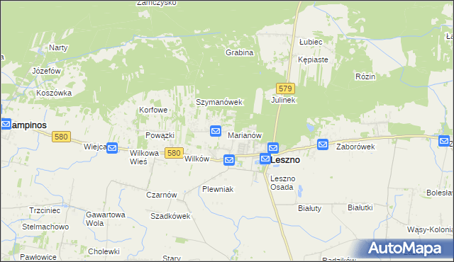 mapa Marianów gmina Leszno, Marianów gmina Leszno na mapie Targeo
