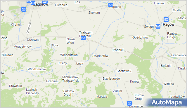 mapa Mariantów gmina Zagórów, Mariantów gmina Zagórów na mapie Targeo