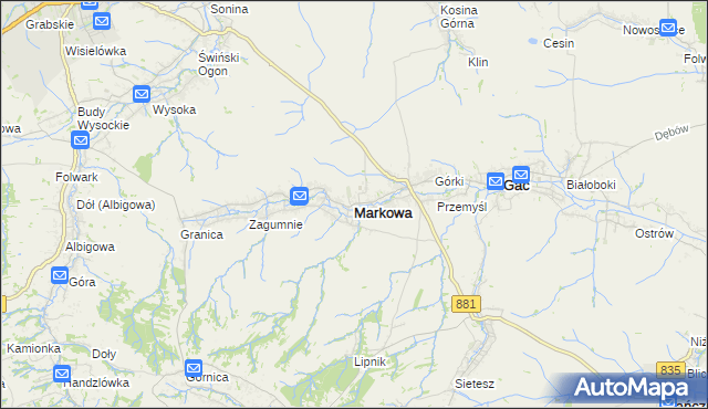 mapa Markowa, Markowa na mapie Targeo