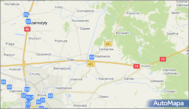 mapa Masłowice gmina Wieluń, Masłowice gmina Wieluń na mapie Targeo